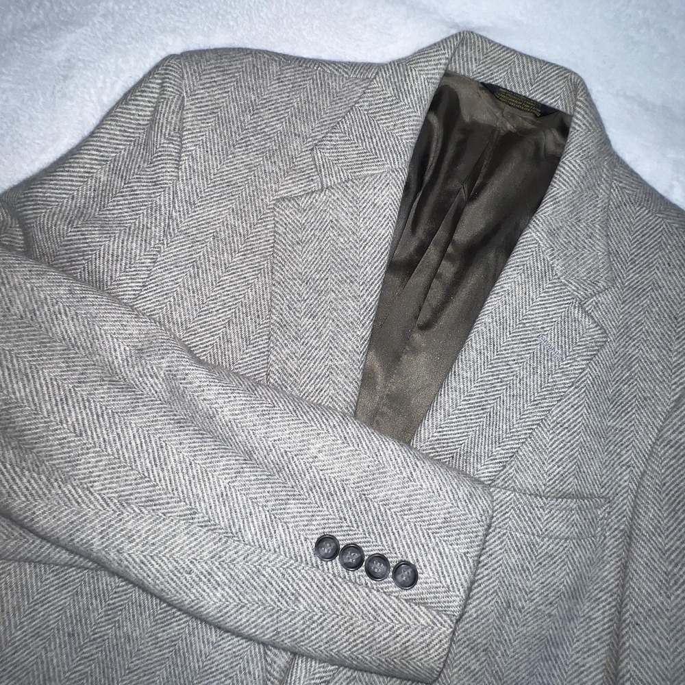 Hunter Haig Lambswool Blazer Mens 46R Gray Herringbone‎ Tweed Jacket USA England